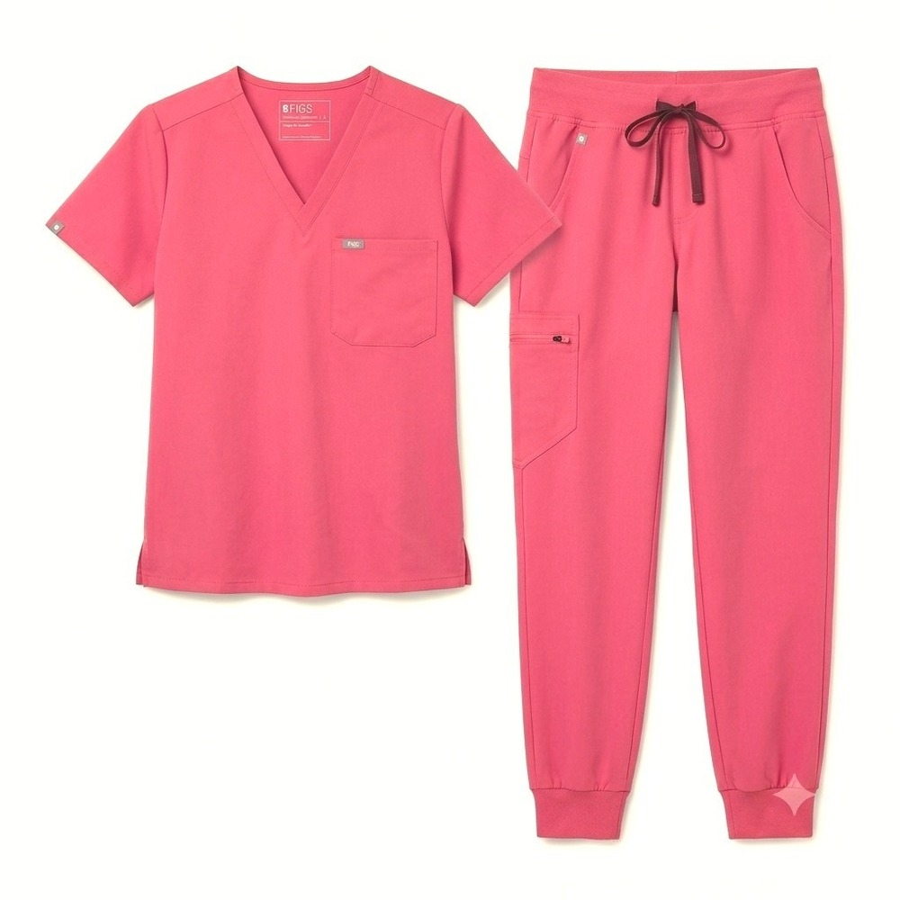 Figs Technical Collection Pink Medical Scrub Shirt Pants Small/XSmall Read Woman
